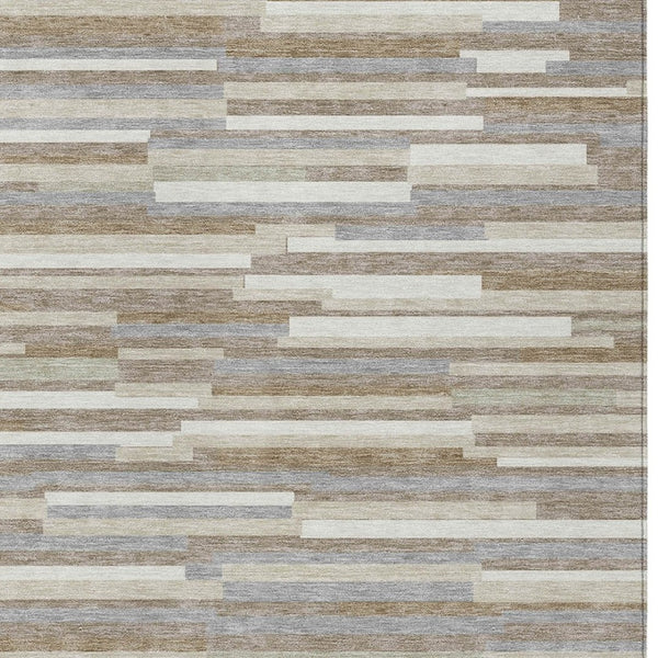 Homeroots 3' Brown And Ivory Striped Washable Area Rug - Stylish Comfort For Indoor And Outdoor Spaces 10' X 14' Polyester 593167