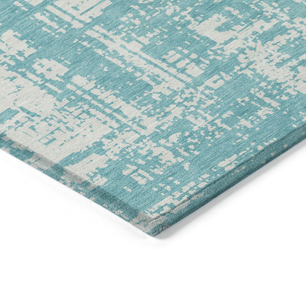 Homeroots 3' Aqua And Ivory Abstract Washable Area Rug For Indoor Outdoor Spaces - Durable And Stylish Design 3' X 5' Polyester 593168