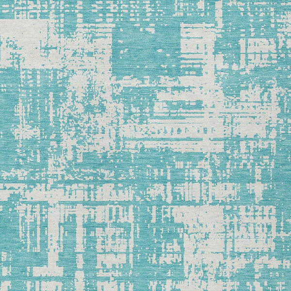 Homeroots 3' Aqua And Ivory Abstract Washable Area Rug For Indoor Outdoor Spaces - Durable And Stylish Design 5' X 8' Polyester 593169