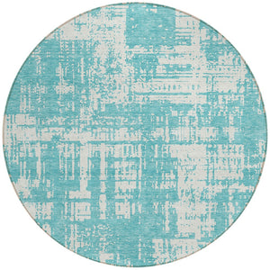 Homeroots 3' Aqua And Ivory Abstract Washable Area Rug For Indoor Outdoor Spaces - Durable And Stylish Design 8' Round Polyester 593170