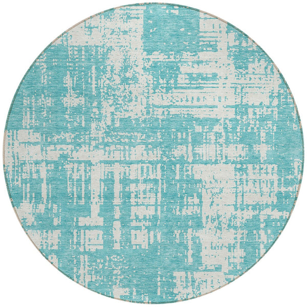 Homeroots 3' Aqua And Ivory Abstract Washable Area Rug For Indoor Outdoor Spaces - Durable And Stylish Design 8' Round Polyester 593170