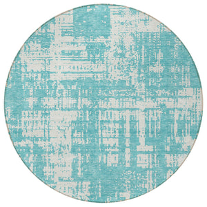 Homeroots 3' Aqua And Ivory Abstract Washable Area Rug For Indoor Outdoor Spaces - Durable And Stylish Design 8' Round Polyester 593170