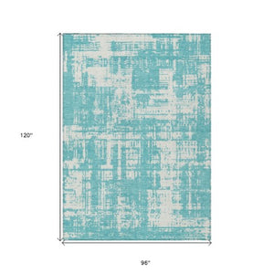 Homeroots 3' Aqua And Ivory Abstract Washable Area Rug For Indoor Outdoor Spaces - Durable And Stylish Design 8' X 10' Polyester 593171