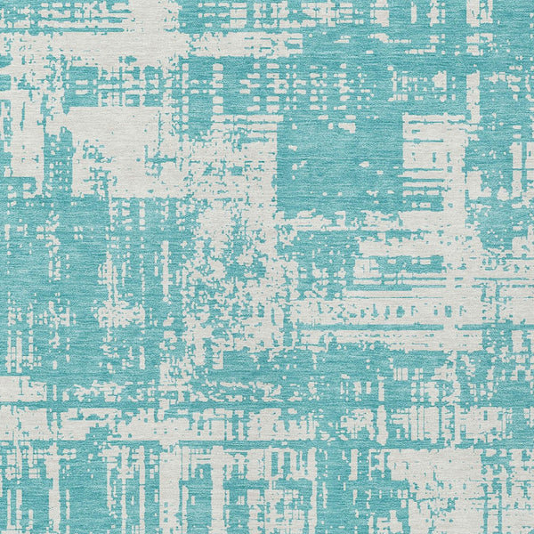 Homeroots 3' Aqua And Ivory Abstract Washable Area Rug For Indoor Outdoor Spaces - Durable And Stylish Design 9' X 12' Polyester 593172