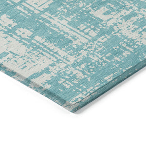 Homeroots 3' Aqua And Ivory Abstract Washable Area Rug For Indoor Outdoor Spaces - Durable And Stylish Design 9' X 12' Polyester 593172
