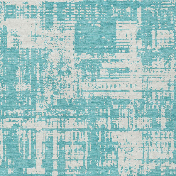 Homeroots 3' Aqua And Ivory Abstract Washable Area Rug For Indoor Outdoor Spaces - Durable And Stylish Design 10' X 14' Polyester 593173