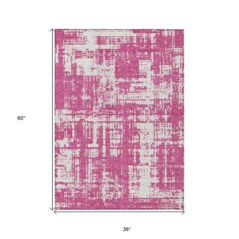 Homeroots 3' Aqua And Ivory Abstract Washable Area Rug For Indoor Outdoor Spaces - Durable And Stylish Design 3' X 5' Polyester 593174