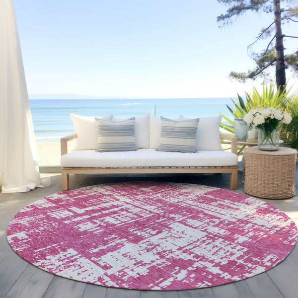 Homeroots 3' Aqua And Ivory Abstract Washable Area Rug For Indoor Outdoor Spaces - Durable And Stylish Design 8' Round Polyester 593176