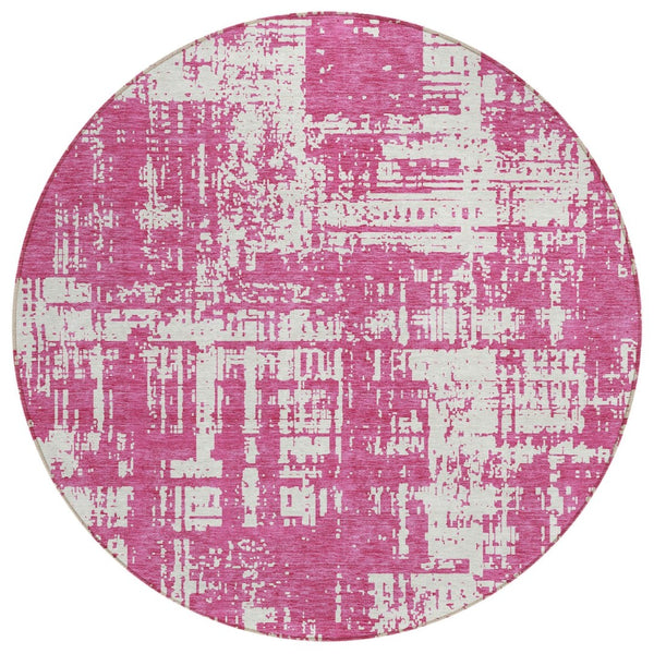 HomeRoots 5' Blush and Ivory Abstract Area Rug – Durable, Washable, Stylish Accent for Indoor & Outdoor Spaces 8' Round 593176