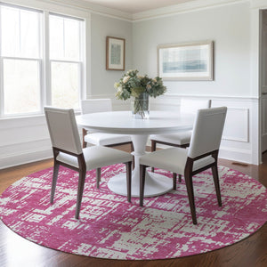 Homeroots 3' Aqua And Ivory Abstract Washable Area Rug For Indoor Outdoor Spaces - Durable And Stylish Design 8' Round Polyester 593176