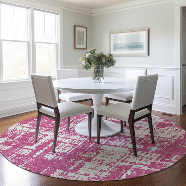 Homeroots 3' Aqua And Ivory Abstract Washable Area Rug For Indoor Outdoor Spaces - Durable And Stylish Design 8' Round Polyester 593176