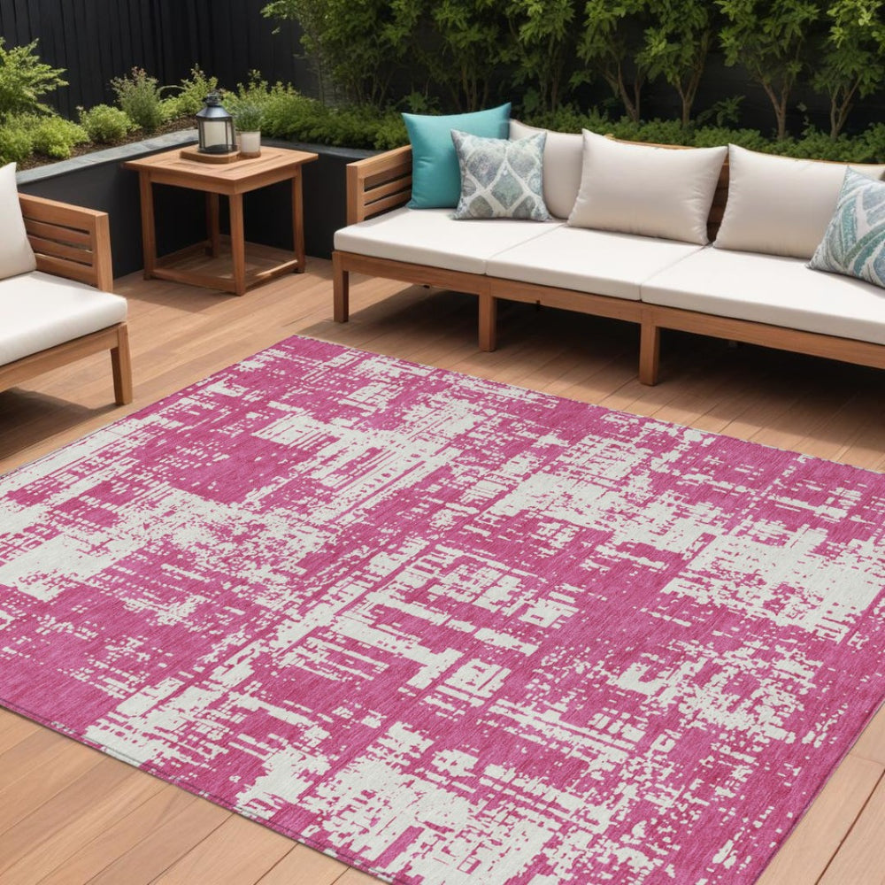 HomeRoots 9' Blush and Ivory Abstract Washable Area Rug – Durable, Stylish, and Perfect for Indoor or Outdoor Use 9' X 12' 593178