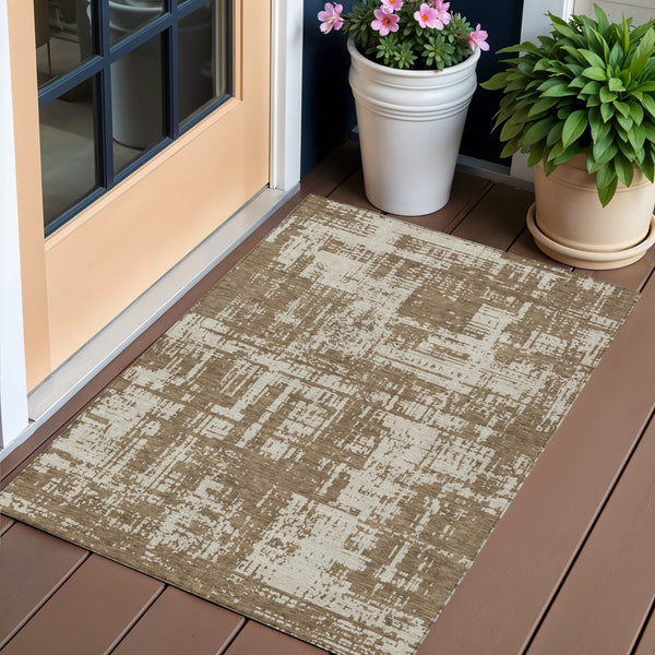 Homeroots 3' Aqua And Ivory Abstract Washable Area Rug For Indoor Outdoor Spaces - Durable And Stylish Design 3' X 5' Polyester 593180