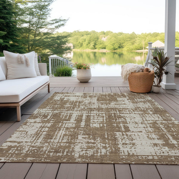 Homeroots 3' Aqua And Ivory Abstract Washable Area Rug For Indoor Outdoor Spaces - Durable And Stylish Design 10' X 14' Polyester 593185