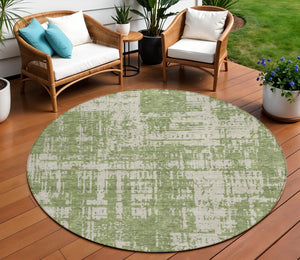 Homeroots 3' Aqua And Ivory Abstract Washable Area Rug For Indoor Outdoor Spaces - Durable And Stylish Design 8' Round Polyester 593188