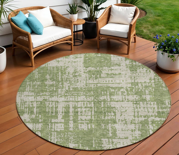 Homeroots 3' Aqua And Ivory Abstract Washable Area Rug For Indoor Outdoor Spaces - Durable And Stylish Design 8' Round Polyester 593188