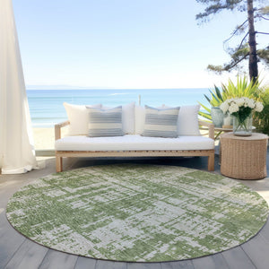 Homeroots 3' Aqua And Ivory Abstract Washable Area Rug For Indoor Outdoor Spaces - Durable And Stylish Design 8' Round Polyester 593188