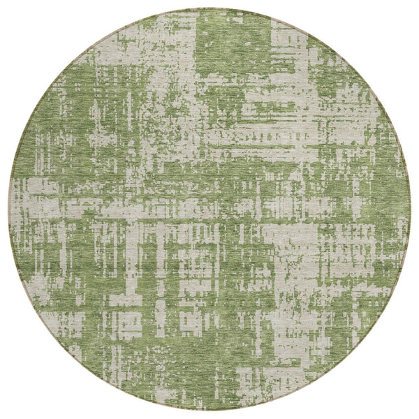 HomeRoots 5' Abstract Green and Beige Washable Indoor-Outdoor Area Rug for Homes with Kids and Pets 8' Round 593188