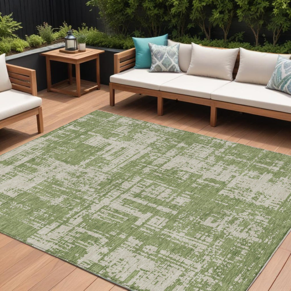 HomeRoots 5' Abstract Green and Beige Washable Indoor-Outdoor Area Rug for Homes with Kids and Pets 10' X 14' 593191