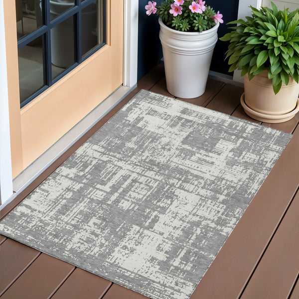Homeroots 3' Aqua And Ivory Abstract Washable Area Rug For Indoor Outdoor Spaces - Durable And Stylish Design 3' X 5' Polyester 593198
