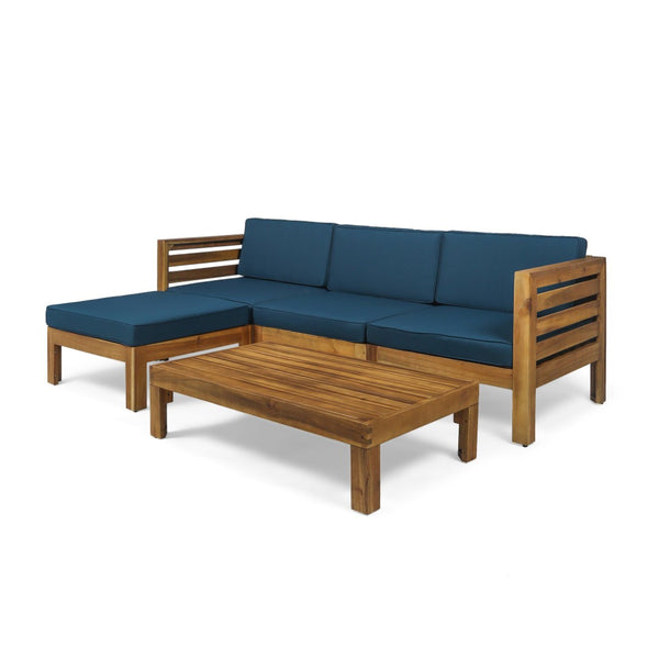 English Elm Cambridge Acacia Wood Outdoor L Shaped Sectional Sofa Set with Teak Finish Patio 63705.00DT