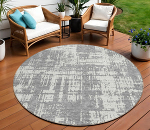 Homeroots 3' Aqua And Ivory Abstract Washable Area Rug For Indoor Outdoor Spaces - Durable And Stylish Design 8' Round Polyester 593200