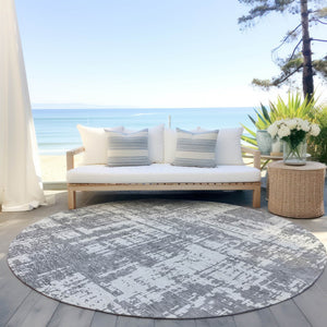 Homeroots 3' Aqua And Ivory Abstract Washable Area Rug For Indoor Outdoor Spaces - Durable And Stylish Design 8' Round Polyester 593200