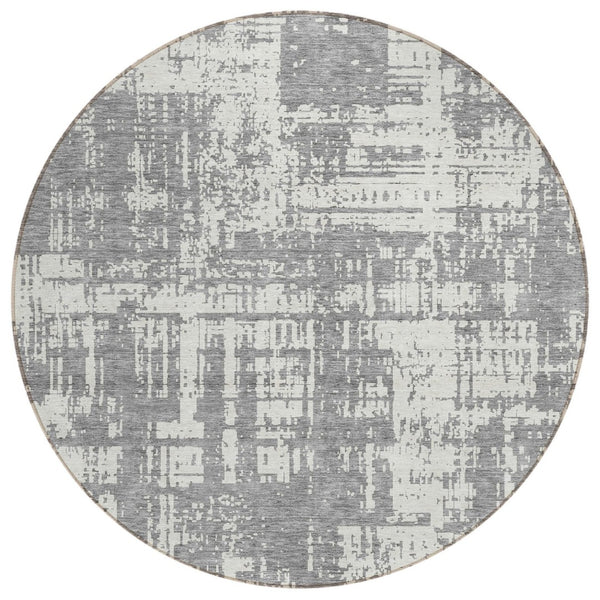 HomeRoots 5' Modern Abstract Gray and Ivory Washable Indoor Outdoor Area Rug for Stylish Home Decor 8' Round 593200