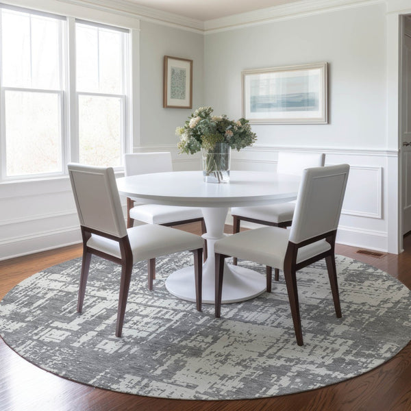 Homeroots 3' Aqua And Ivory Abstract Washable Area Rug For Indoor Outdoor Spaces - Durable And Stylish Design 8' Round Polyester 593200