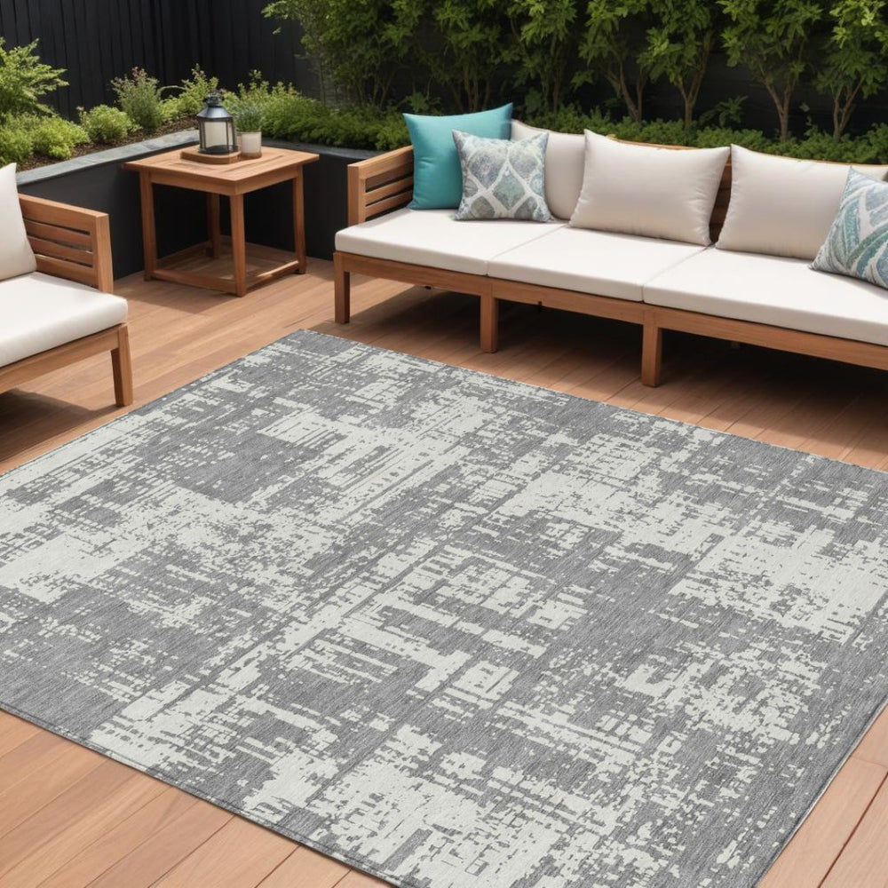 HomeRoots 5' Modern Abstract Gray and Ivory Washable Indoor Outdoor Area Rug for Stylish Home Decor 8' X 10' 593201