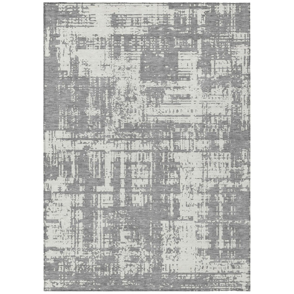 HomeRoots 5' Modern Abstract Gray and Ivory Washable Indoor Outdoor Area Rug for Stylish Home Decor 8' X 10' 593201