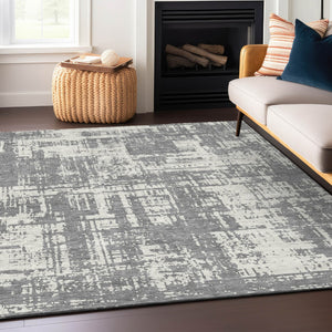 Homeroots 3' Aqua And Ivory Abstract Washable Area Rug For Indoor Outdoor Spaces - Durable And Stylish Design 8' X 10' Polyester 593201