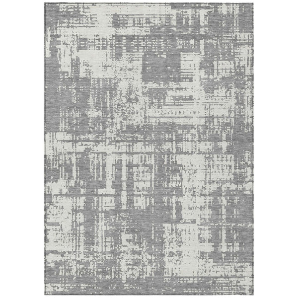 HomeRoots 9' Gray and Ivory Abstract Washable Area Rug for Indoor and Outdoor Spaces - Durable, Stylish, Easy-Care 9' X 12' 593202