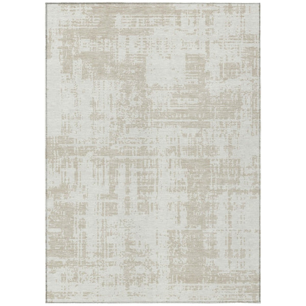 HomeRoots 5' Ivory and Beige Abstract Area Rug – Durable, Washable Indoor/Outdoor Design for Any Space 5' X 8' 593205