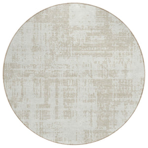 HomeRoots 5' Ivory and Beige Abstract Area Rug – Durable, Washable Indoor/Outdoor Design for Any Space 8' Round 593206