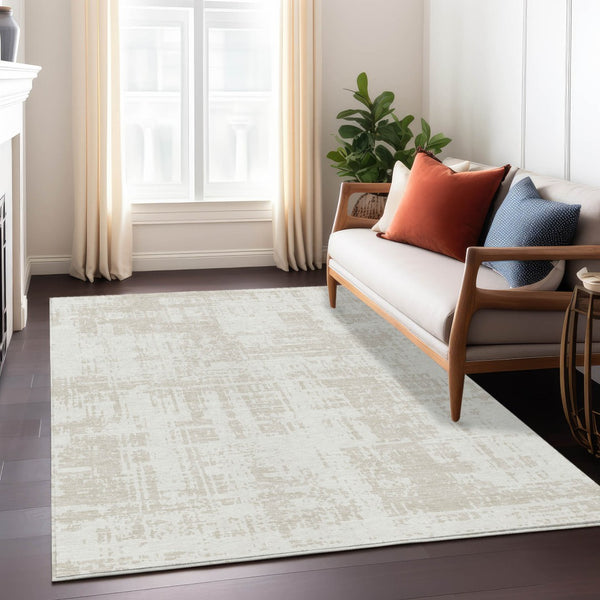 Homeroots 3' Aqua And Ivory Abstract Washable Area Rug For Indoor Outdoor Spaces - Durable And Stylish Design 9' X 12' Polyester 593208