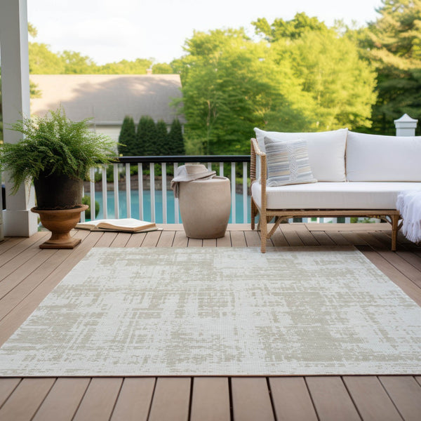 Homeroots 3' Aqua And Ivory Abstract Washable Area Rug For Indoor Outdoor Spaces - Durable And Stylish Design 10' X 14' Polyester 593209