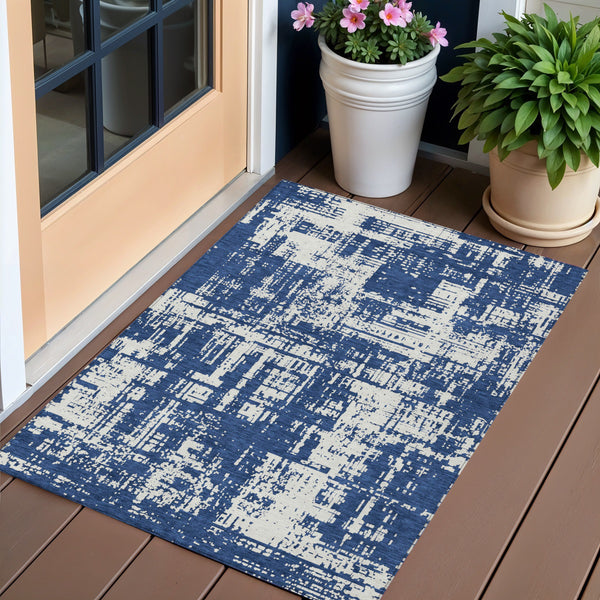 Homeroots 3' Aqua And Ivory Abstract Washable Area Rug For Indoor Outdoor Spaces - Durable And Stylish Design 3' X 5' Polyester 593210