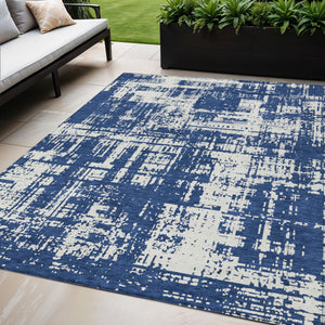 Homeroots 3' Aqua And Ivory Abstract Washable Area Rug For Indoor Outdoor Spaces - Durable And Stylish Design 5' X 8' Polyester 593211