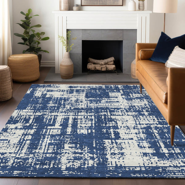 Homeroots 3' Aqua And Ivory Abstract Washable Area Rug For Indoor Outdoor Spaces - Durable And Stylish Design 5' X 8' Polyester 593211