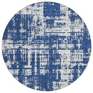 HomeRoots 5' Navy Blue and Ivory Abstract Area Rug – Durable, Washable Design for Indoor and Outdoor Spaces 8' Round 593212
