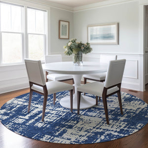 Homeroots 3' Aqua And Ivory Abstract Washable Area Rug For Indoor Outdoor Spaces - Durable And Stylish Design 8' Round Polyester 593212