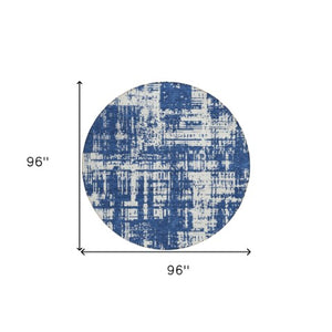 Homeroots 3' Aqua And Ivory Abstract Washable Area Rug For Indoor Outdoor Spaces - Durable And Stylish Design 8' Round Polyester 593212