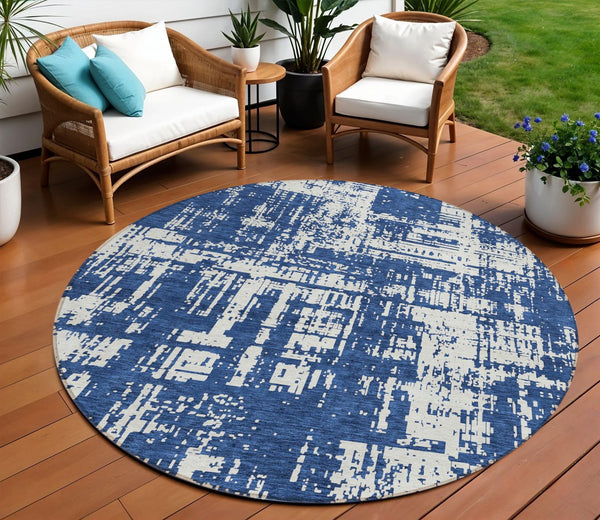 Homeroots 3' Aqua And Ivory Abstract Washable Area Rug For Indoor Outdoor Spaces - Durable And Stylish Design 8' Round Polyester 593212