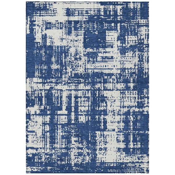 HomeRoots 5' Navy Blue and Ivory Abstract Area Rug – Durable, Washable Design for Indoor and Outdoor Spaces 8' X 10' 593213