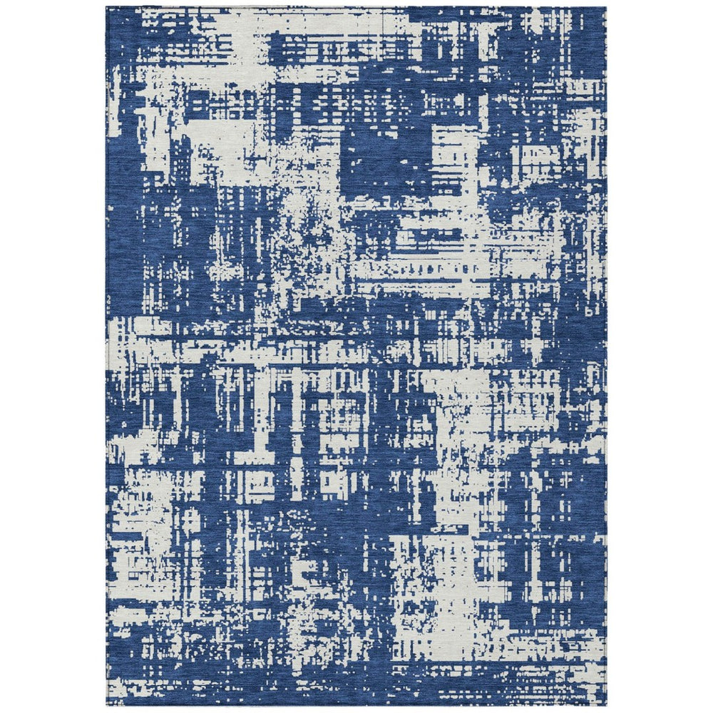 HomeRoots 9' Navy Blue And Ivory Abstract Washable Area Rug – Stylish, Durable, Perfect For Indoor & Outdoor Use 9' X 12' 593214