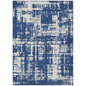 HomeRoots 5' Navy Blue and Ivory Abstract Area Rug – Durable, Washable Design for Indoor and Outdoor Spaces 10' X 14' 593215