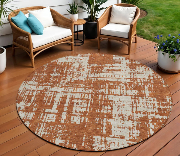 Homeroots 3' Aqua And Ivory Abstract Washable Area Rug For Indoor Outdoor Spaces - Durable And Stylish Design 8' Round Polyester 593218