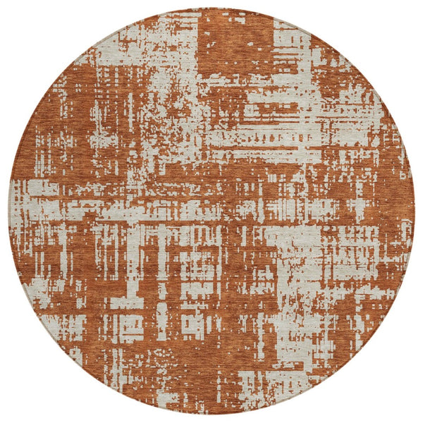 HomeRoots 5' Brown and Ivory Abstract Area Rug - Durable, Washable Design for Indoor and Outdoor Spaces 8' Round 593218