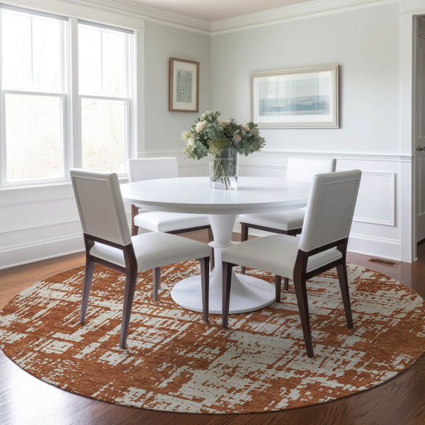 Homeroots 3' Aqua And Ivory Abstract Washable Area Rug For Indoor Outdoor Spaces - Durable And Stylish Design 8' Round Polyester 593218